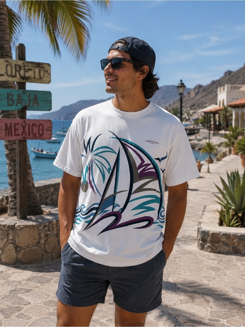 Vintage 1990’s men’s Baja Mexico XL-XXL Sail Boat Shirt single Y2k Ocean Waves
